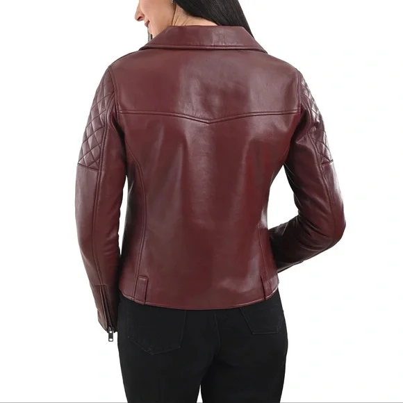 NWT Frye Womens Leather Biker Jacket dark red - Picture 3 of 13